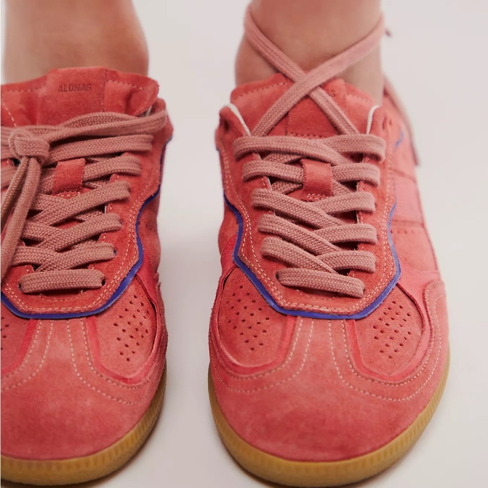 ALOHAS Coral and Navy Suede Sneakers